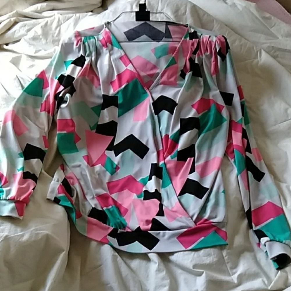 Geometric Neo 90s print Blouse Jewel Tone